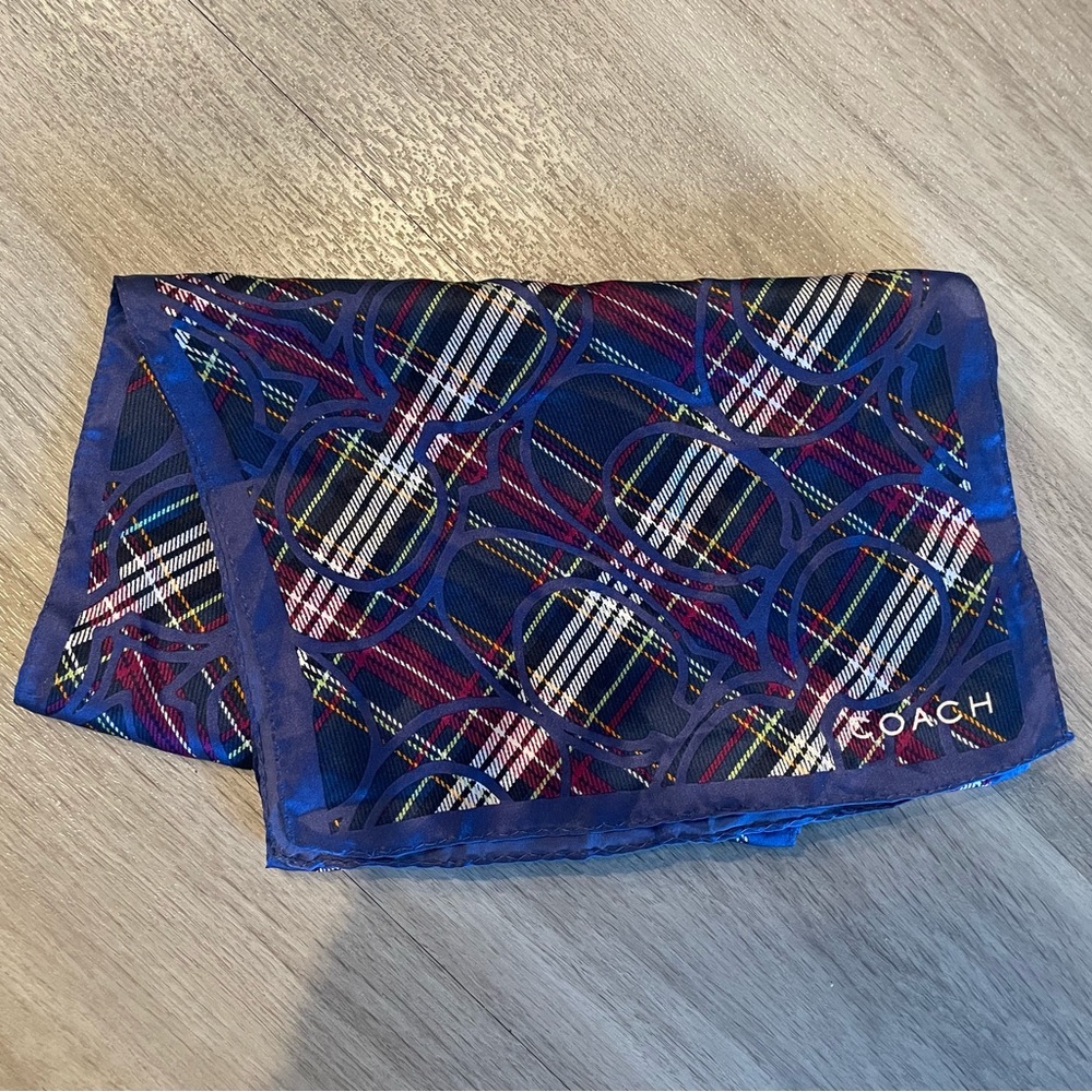 Coach 100% Silk Tartan Plaid Scarf